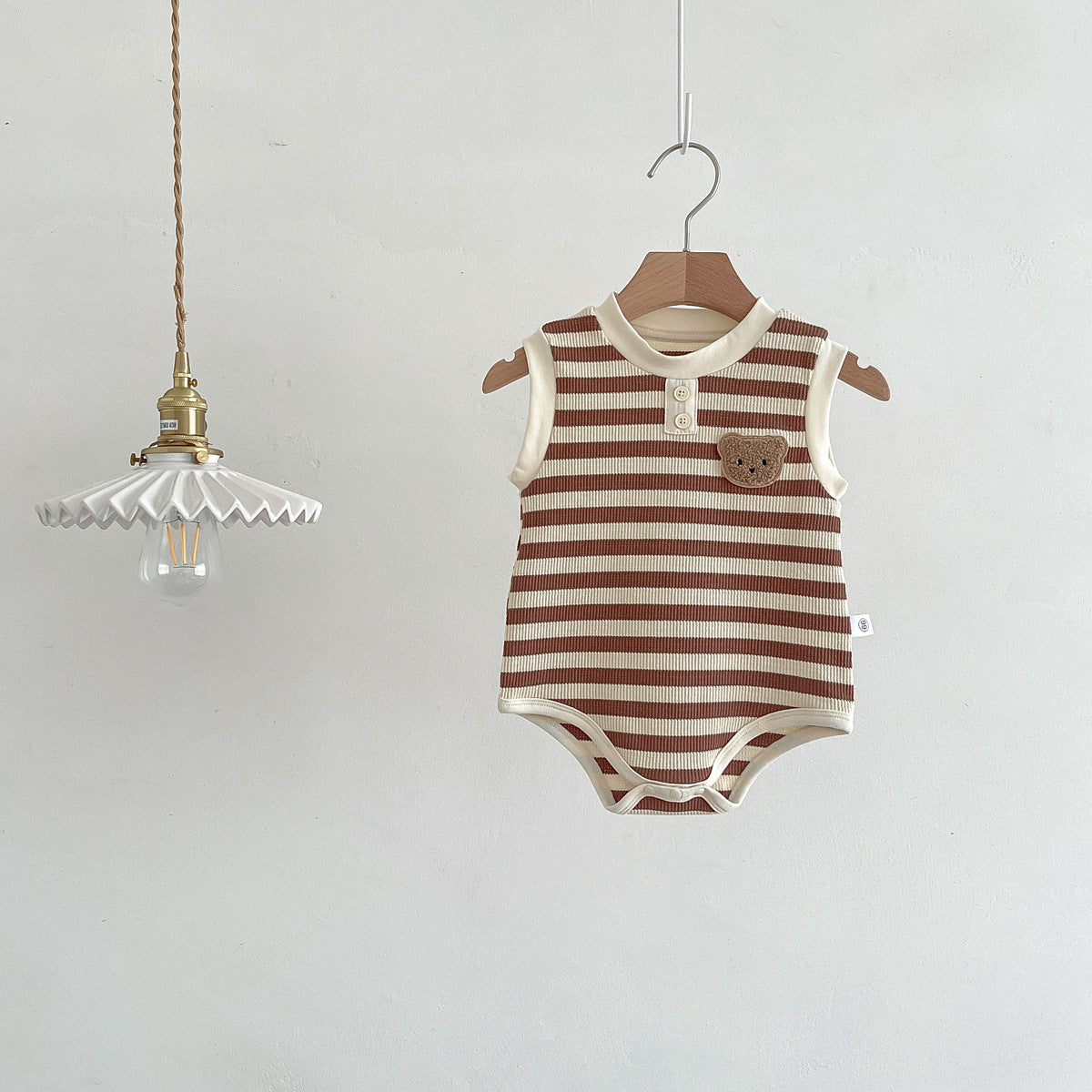 A children's summer dress sleeveless bag fart clothes ins Korean version baby striped bear vest onesie baby outing clothes - Mixbatch