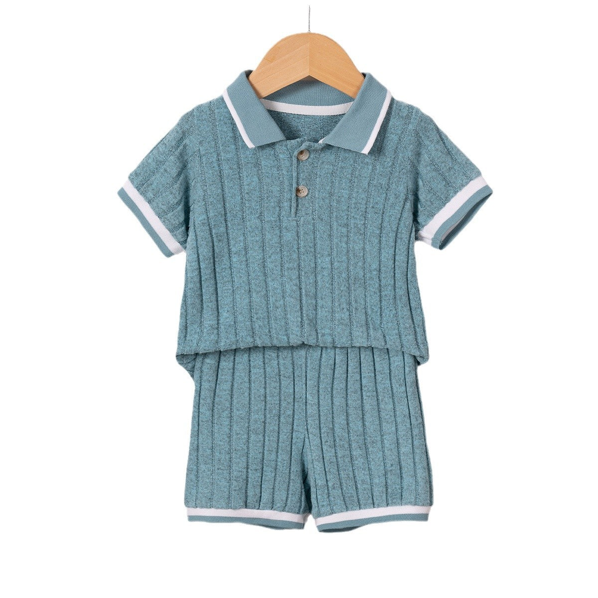 A summer boys short-sleeved shorts set two-piece set Polo collar British style solid color set shein popular - Mixbatch