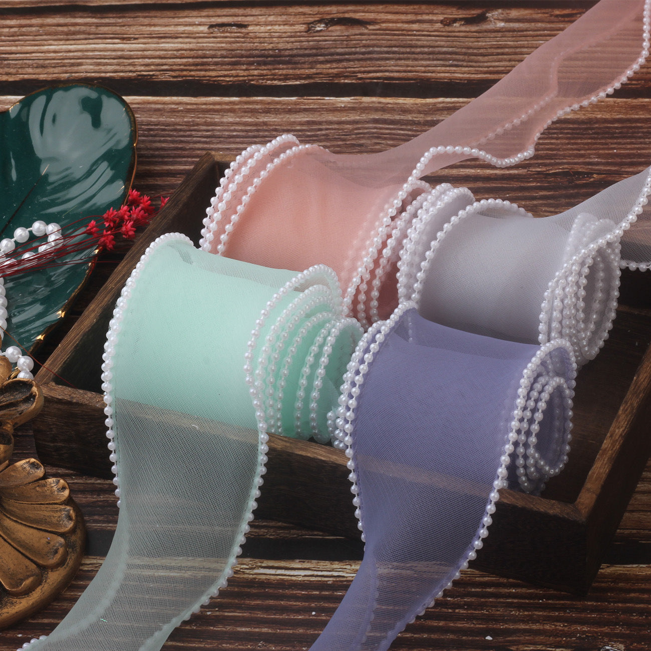 A Spot 5.5cm Pearl Meteor Fishtail Yarn Copy Edge Wave Yarn Cake Bouquet Packaging Material Bow Ribbon - Mixbatch