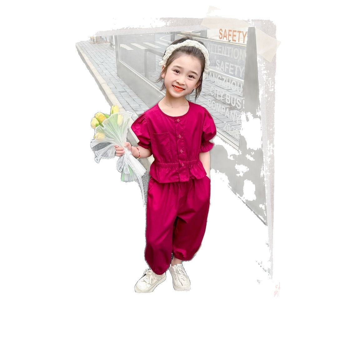 A Girls' Summer Clothing Red Foreign Style Fashion Fried Street Suit
