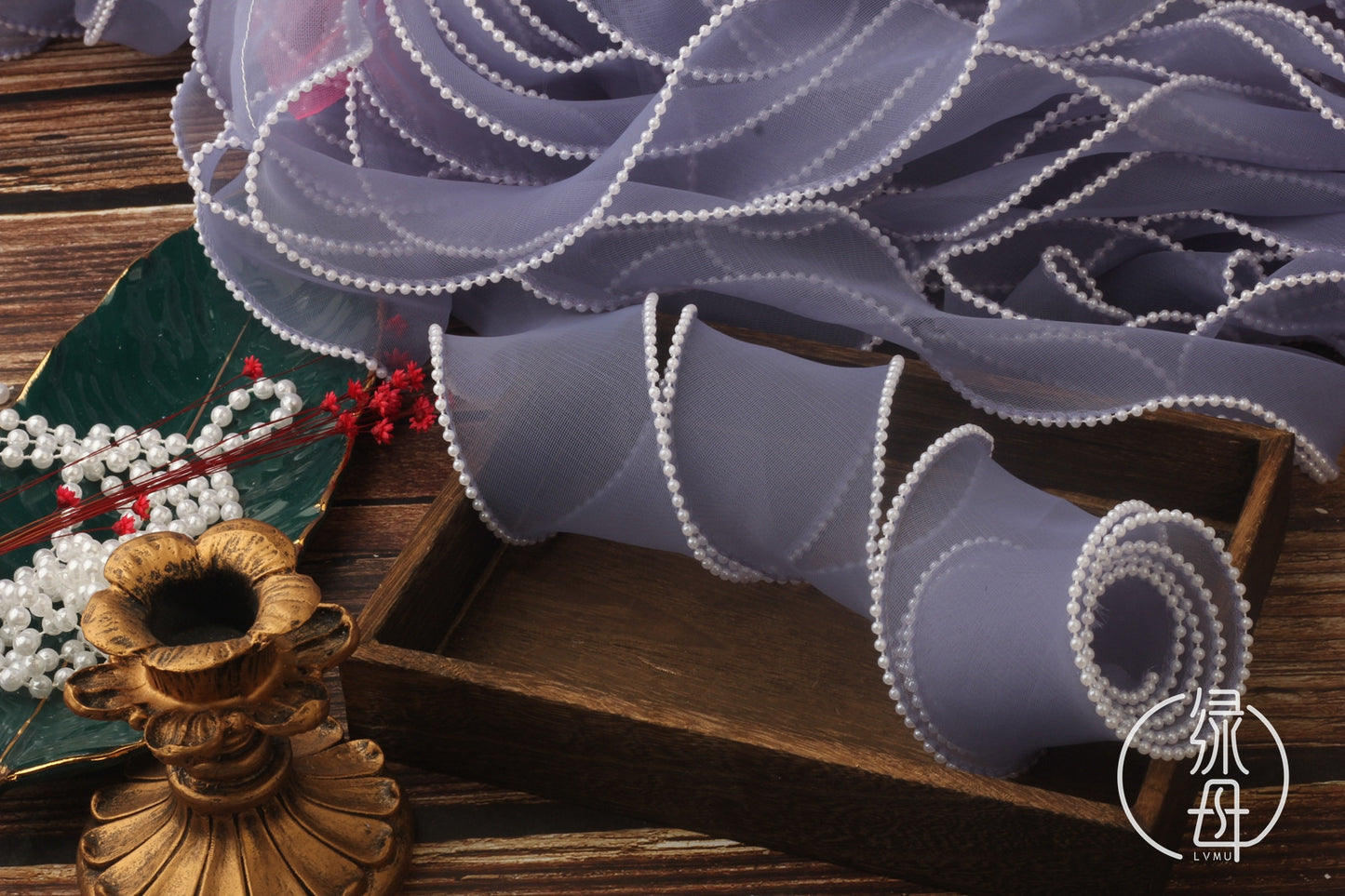 A Spot 5.5cm Pearl Meteor Fishtail Yarn Copy Edge Wave Yarn Cake Bouquet Packaging Material Bow Ribbon - Mixbatch