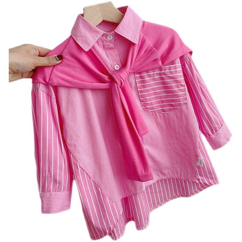 A Korean version of spring and autumn girls striped medium