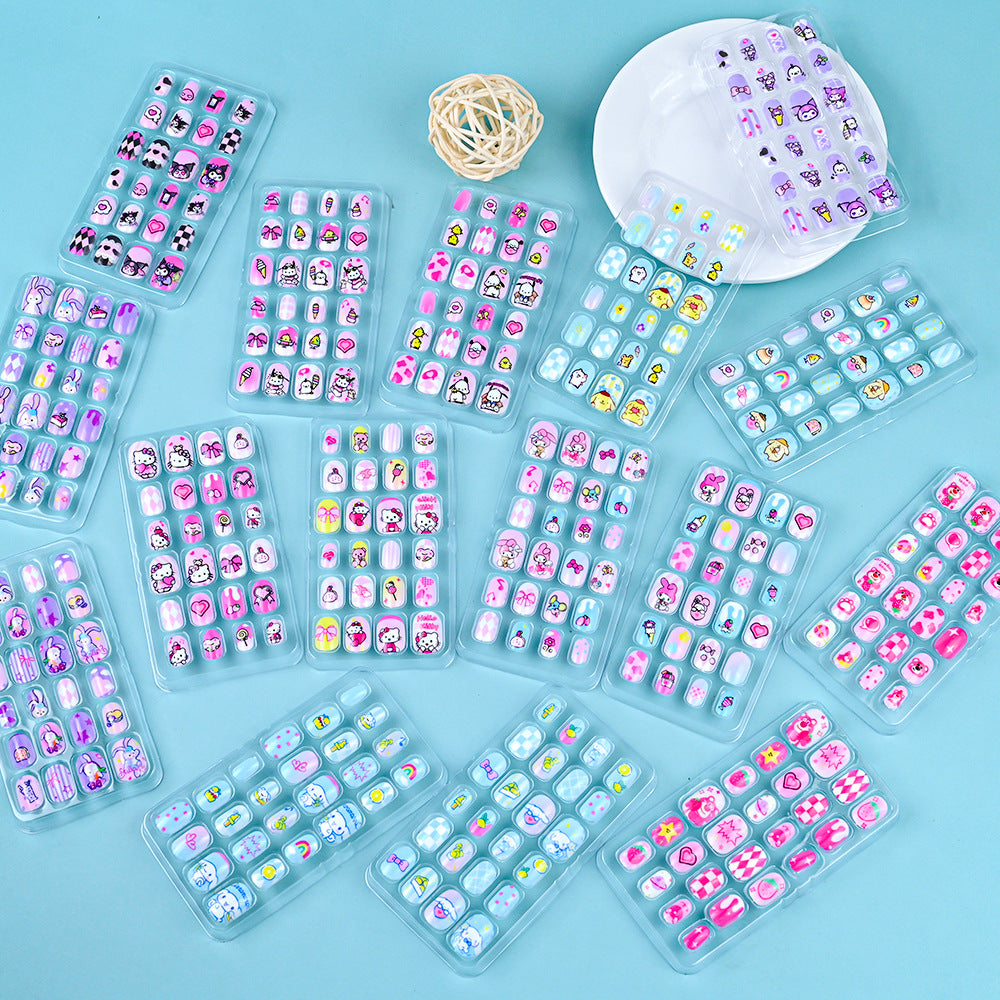 A Cross-border 24 pieces of children wearing nail cartoon animated nail patch removable girl cute manicure fingernail piece - Mixbatch