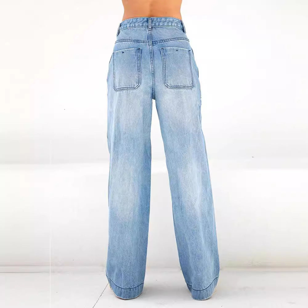 A European and American cross-border foreign trade casual loose wide-leg jeans women