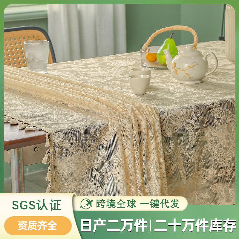 A lace rectangular table cloth