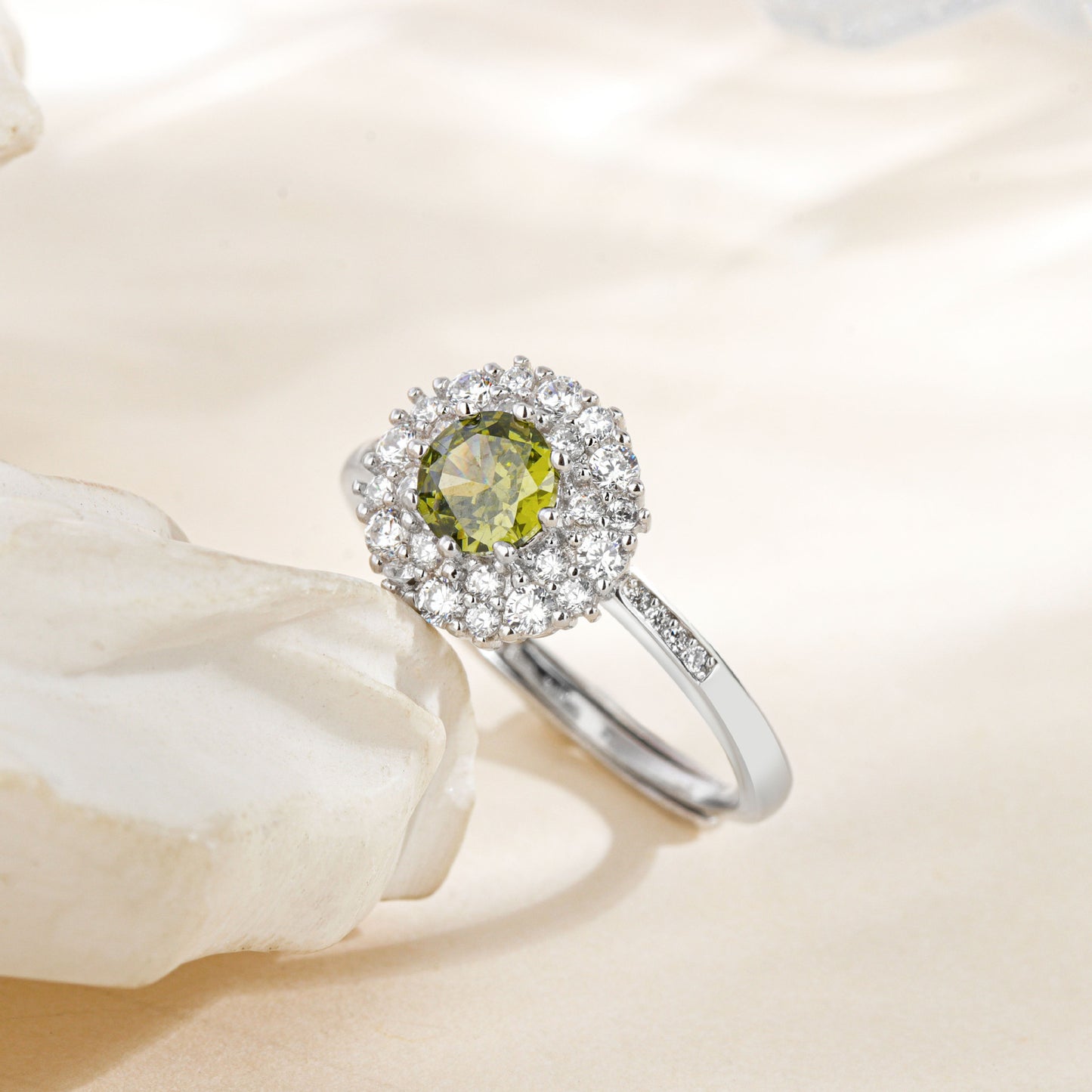 A S925 Sterling Silver Olive Green Ring