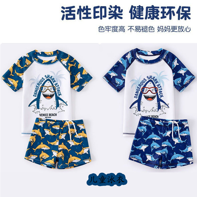 A children's split short-sleeved swimsuit boys summer cute shark - Mixbatch