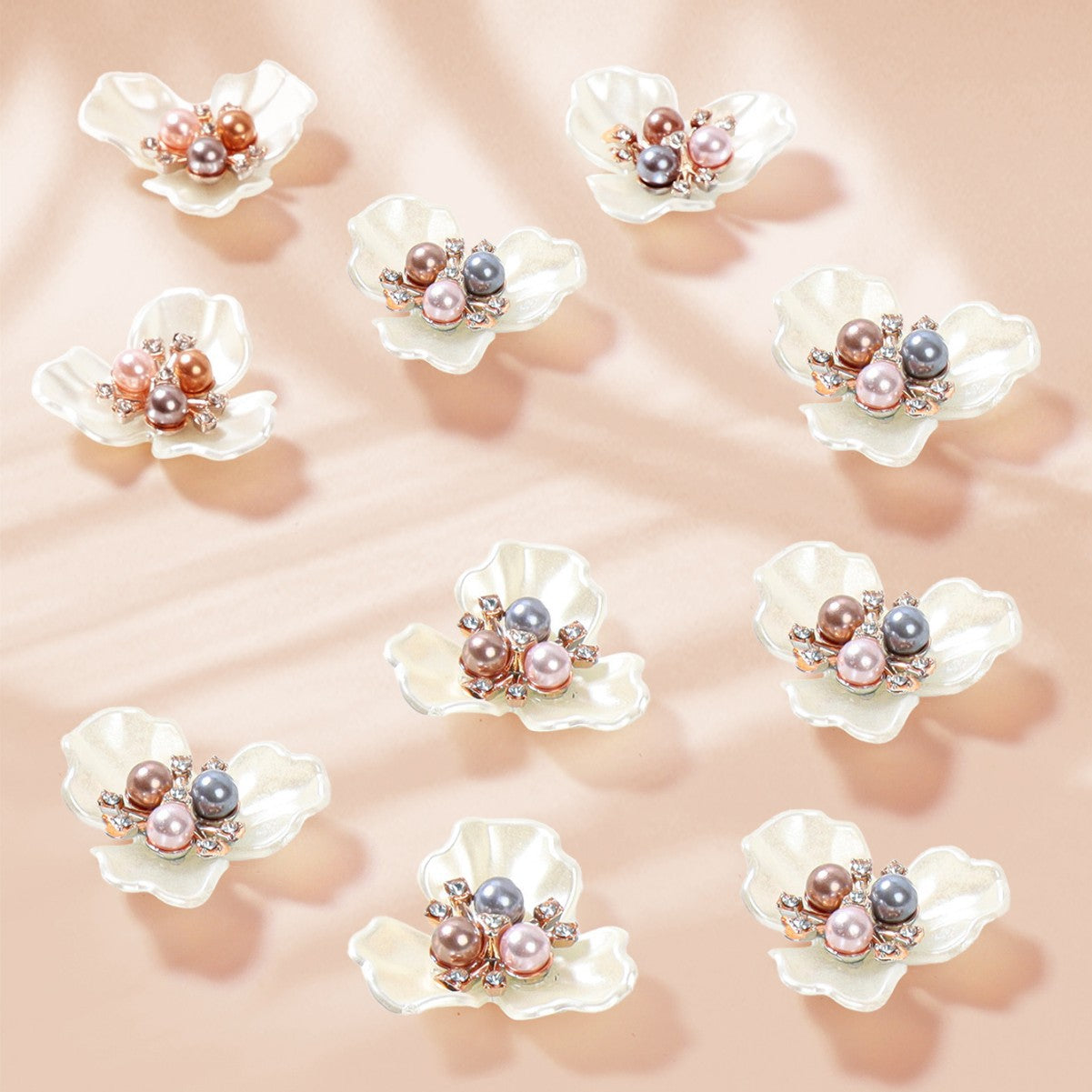 A three-leaf imitation shell petals three pearls flower heart accessories, resin flower plate DIY jewelry accessories wholesale - Mixbatch