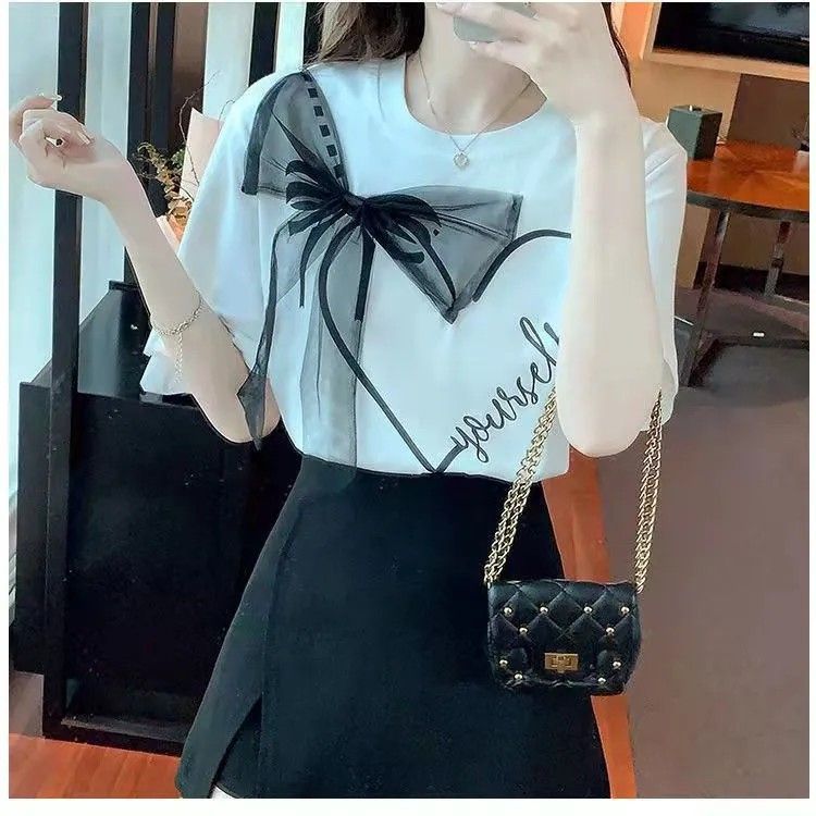 A Black Short Sleeve T-Shirt Women's Summer - Mixbatch