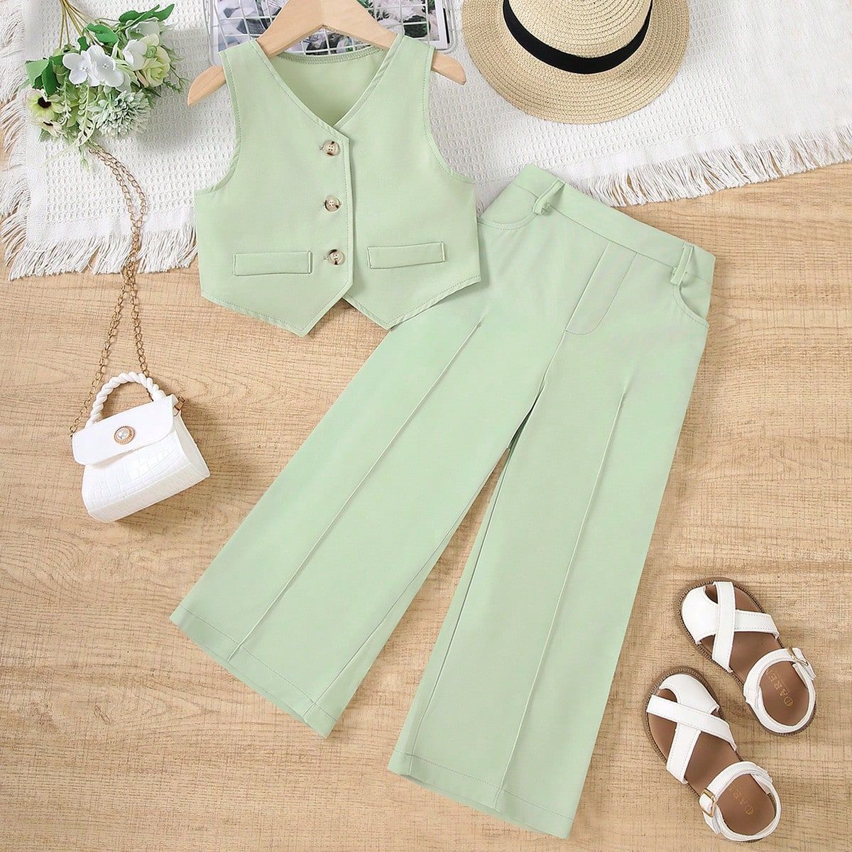 A cross-border new children's clothing girls high waist French fashion suit medium and small children's foreign style versatile suit Kids suit