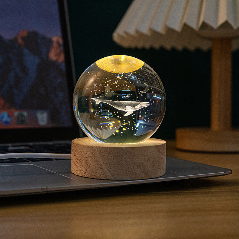 A creative 3d laser engraved crystal ball lamp