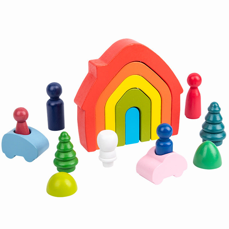 A 12 large rainbow building block arch bridge kindergarten children's educational early education pile tower stacked high doll collage toy
