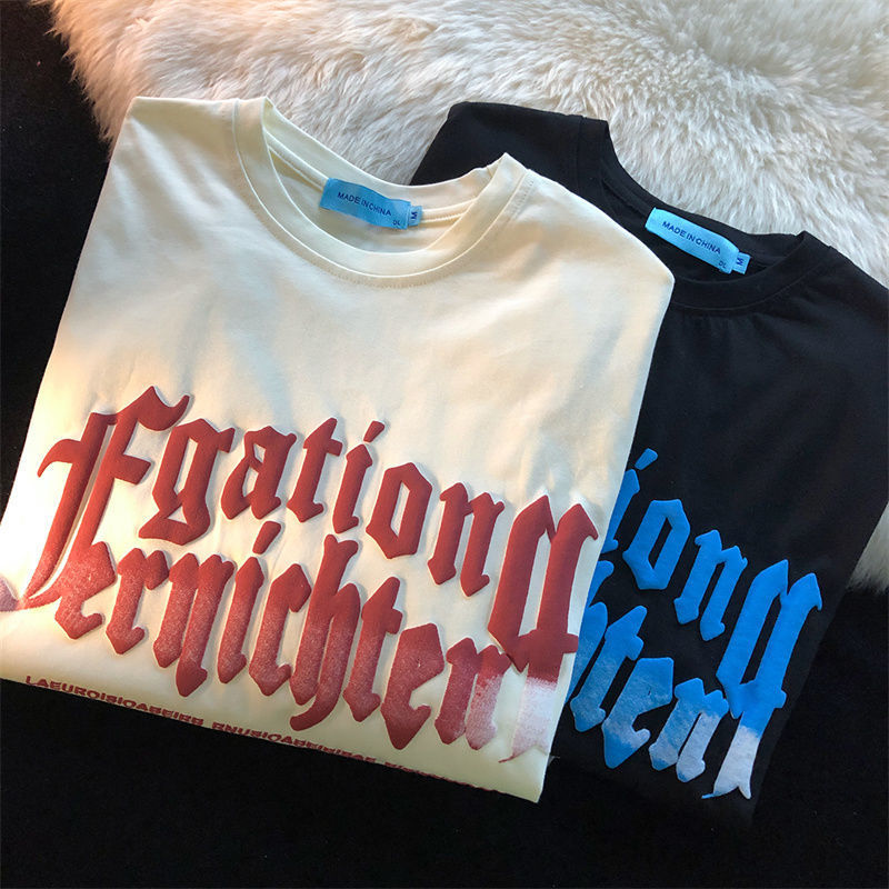 A Japanese design sense letter print crew neck short-sleeved T-shirt female student