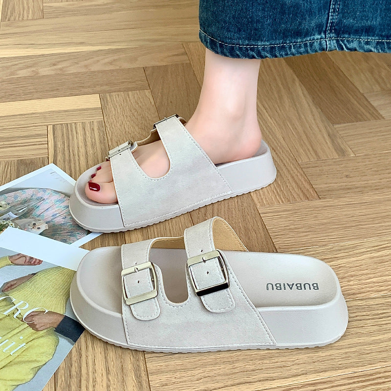 A foreign trade Roman style slippers women's summer new sandals outer wear thick-soled niche all-match buckle seaside beach women's shoes 1
