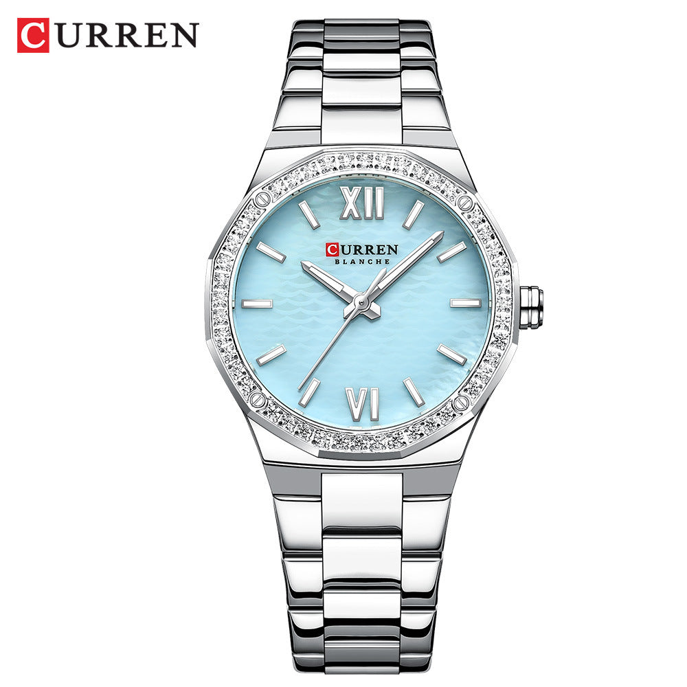 A 9103 Ladies Korean Small Fashion Diamond-encrusted Polygon Waterproof Quartz Steel Strap Watch