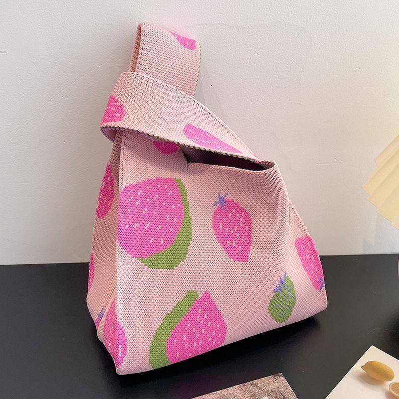 A Internet celebrity handbag women's knitted wool bucket bag Japanese and Korean version versatile hand carry casual tote bag box lunch bag y