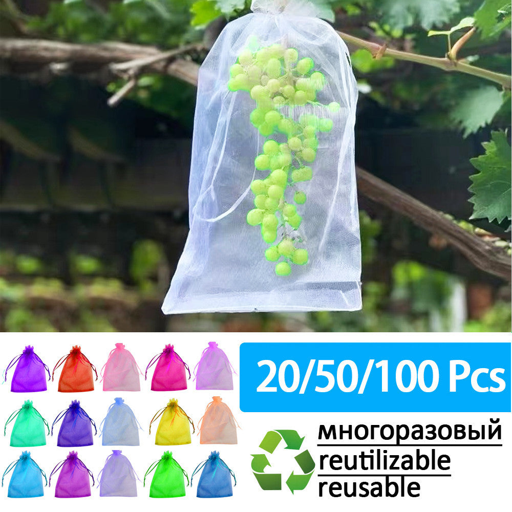 A Cross-border, mesh bag fruit insect-proof bag bird-proof bag gauze mesh bag reusable tomato eggplant grape apple MOQ: 500 PIECE - Mixbatch