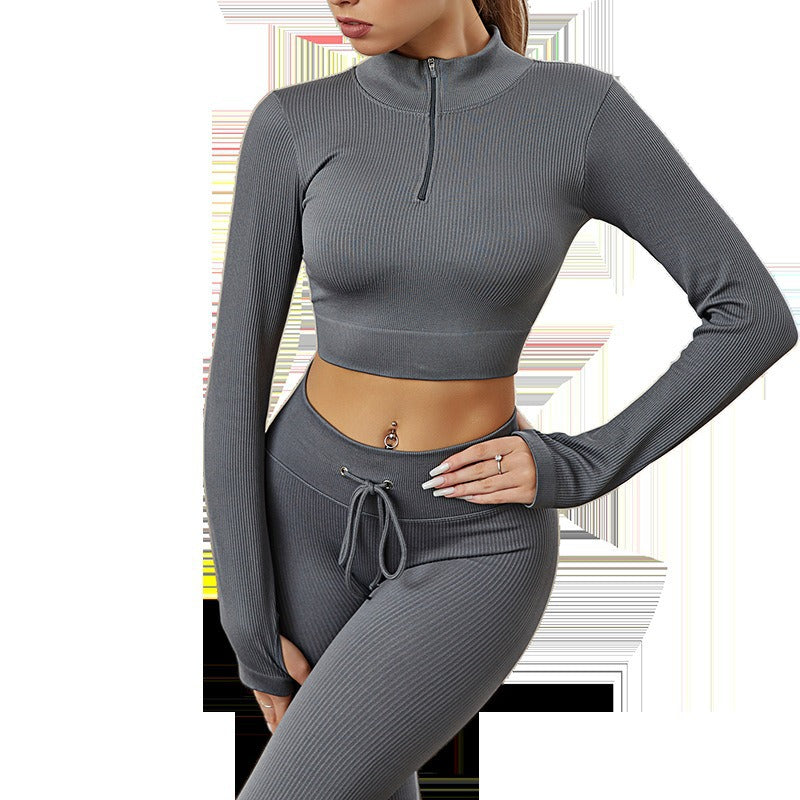 A Seamless Sports Fitness Clothing Skinny Breathable Long Sleeve Yoga Clothing Elastic Fitness Yoga Pants Yoga Suit Women