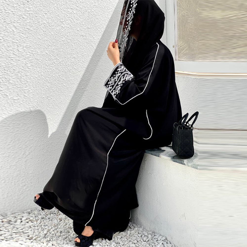 New Middle East Muslim cardigan robe contrasting color embroidery outer coat factory spot - Mixbatch