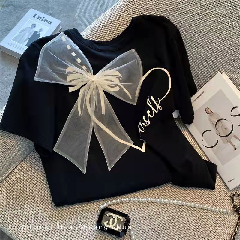 A Black Short Sleeve T-Shirt Women's Summer - Mixbatch