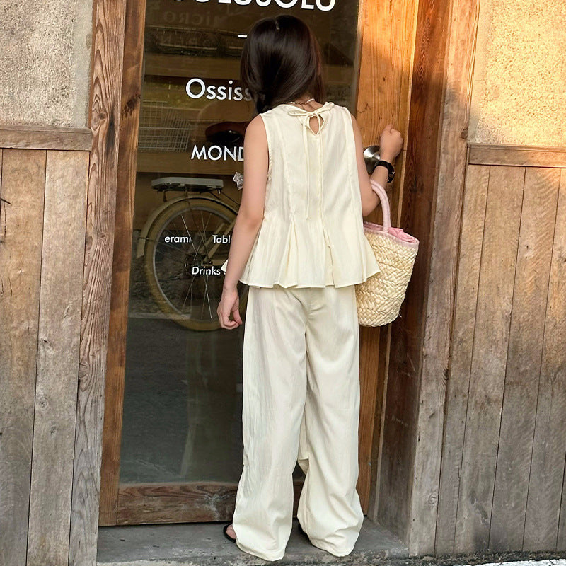 A year summer new suit middle and older children sleeveless thin vest Korean version top wide leg pants