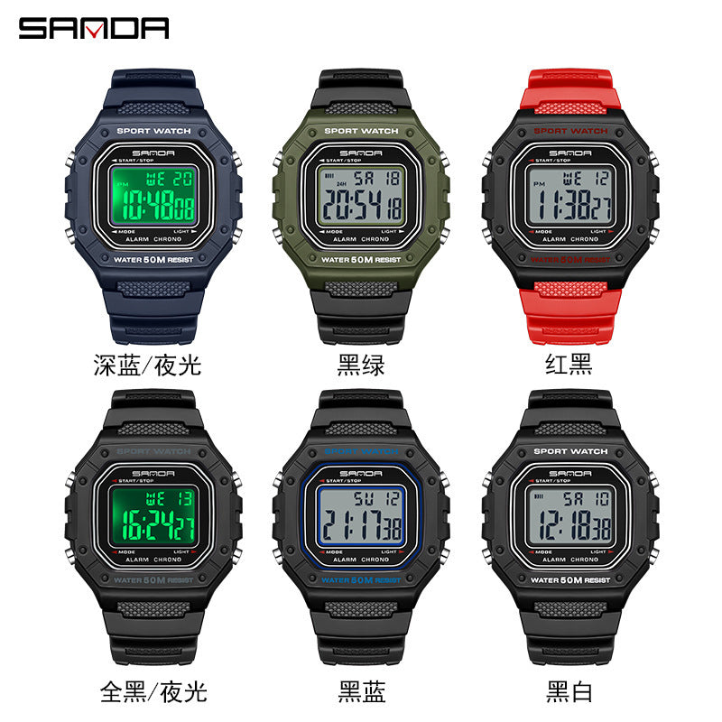 A fashionable small square electronic watch male and female students Korean version simple multi-function luminous waterproof watch factory wholesale