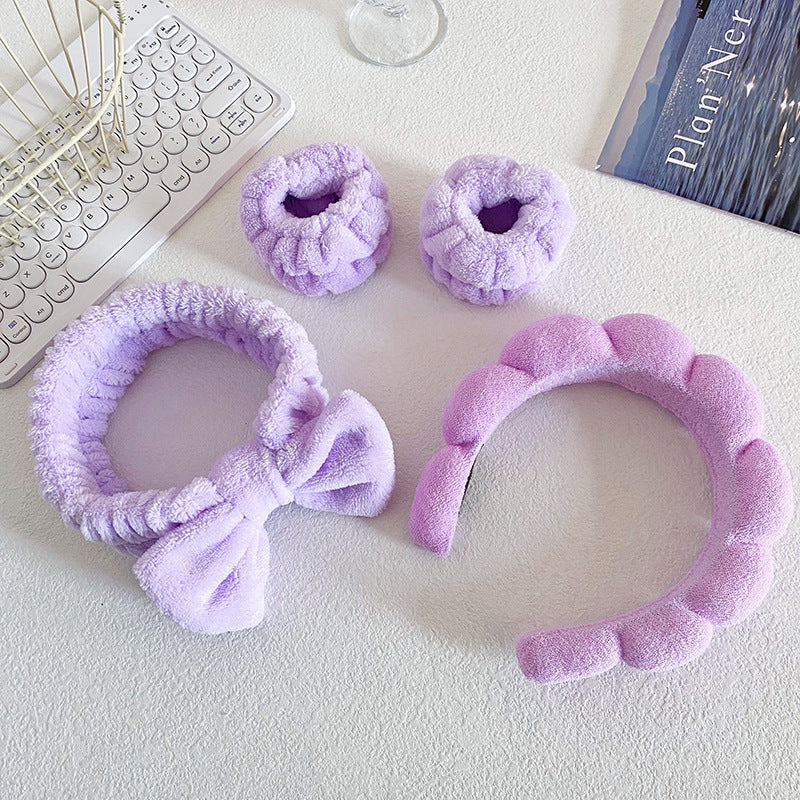 A Bow hair band, wash makeup, mask, cloud headband set, tie hair high cranial top
