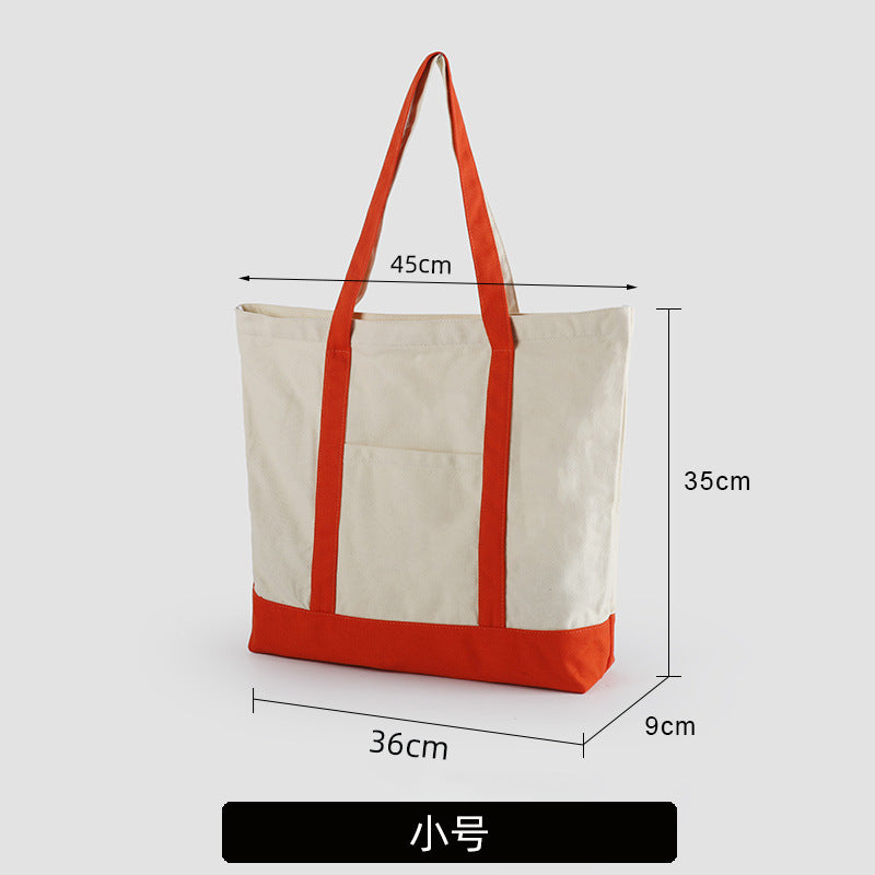 A thickened canvas supermarket environmental protection bag large capacity new cross-border grocery shopping bag strong zipper tote bag can be printed logo - Mixbatch
