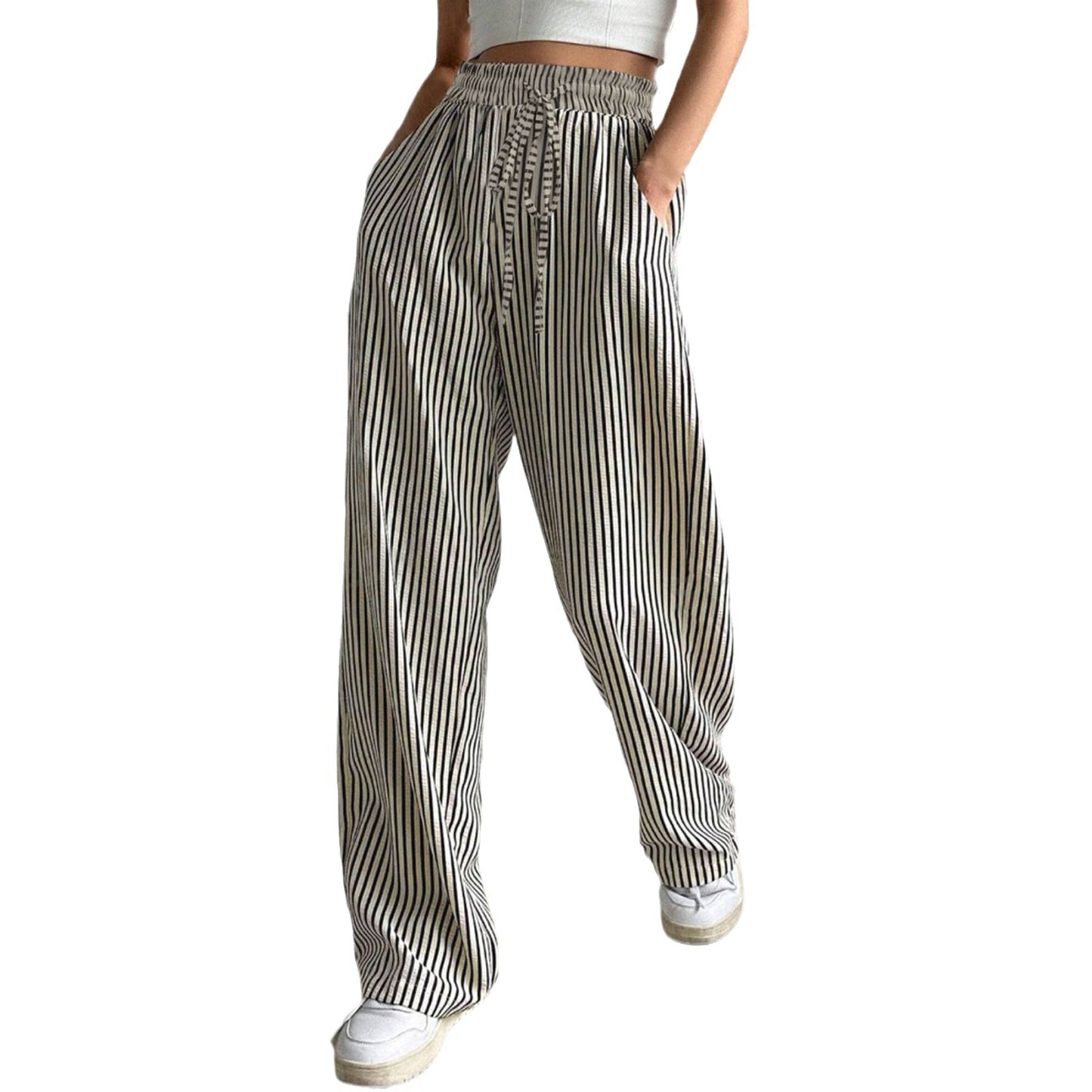 A striped casual trousers straight-leg trousers