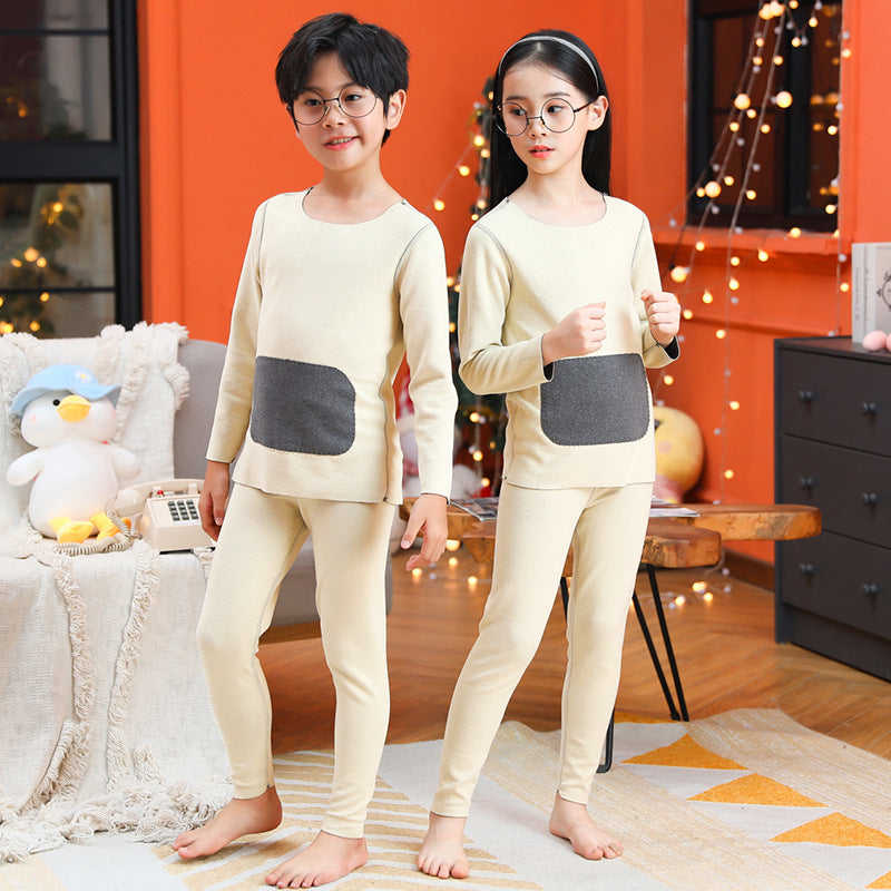 A Children's medium-neck thermal underwear Small medium-sized and older children's long johns Double-sided polished children's home primer set - Mixbatch