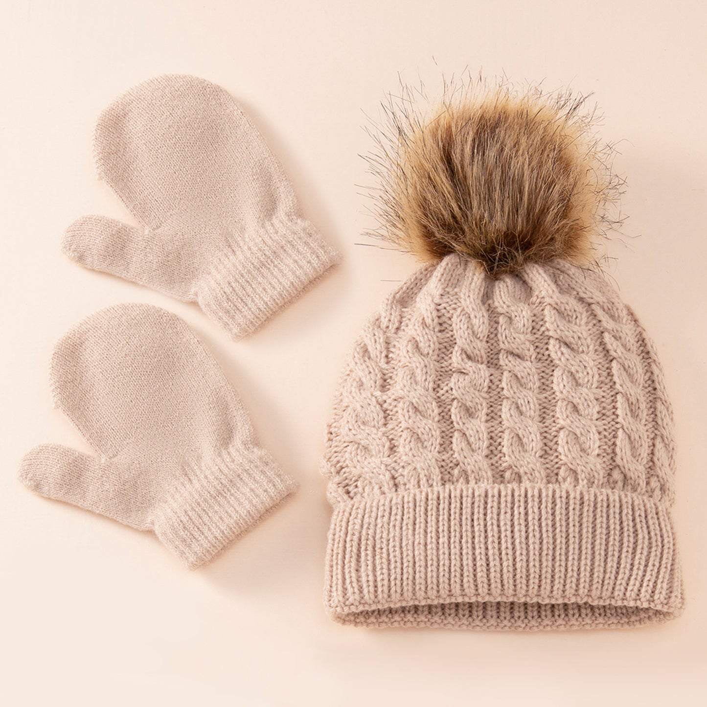 A new wool monochrome twist warm children's hat scarf gloves two or three-piece set