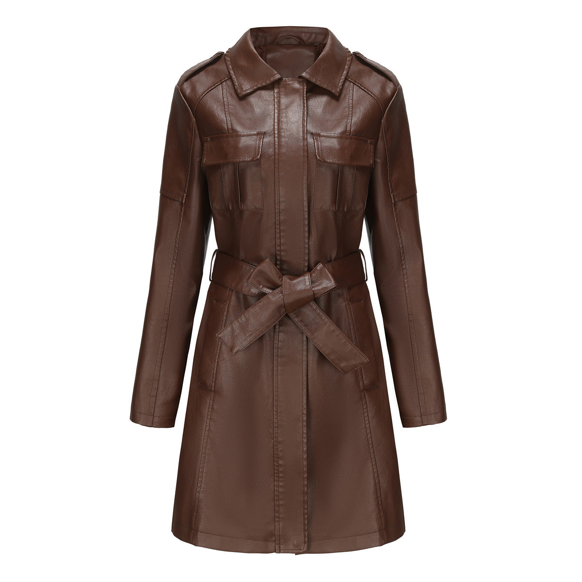 A women's long-sleeved leather jacket