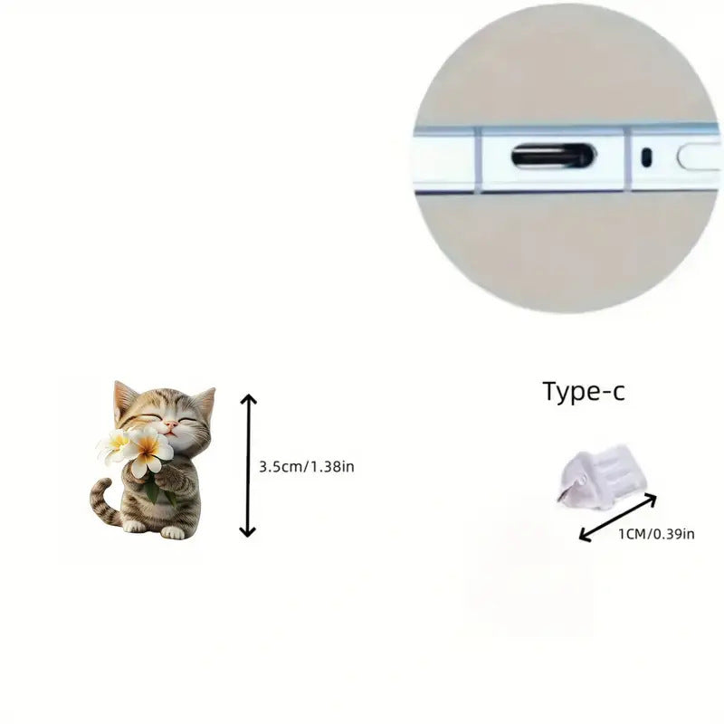A Cross-border explosion Acrylic mobile phone dust plug Love milk tea dog and cat pendant Pendant Type-C oval interface