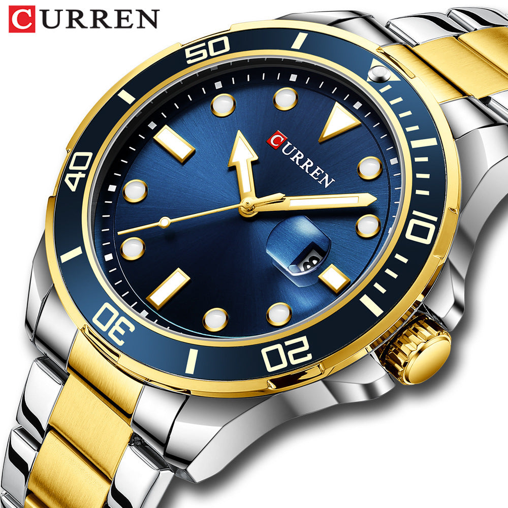 A Curren/Carrion 8388 Men's Watch, Waterproof Quartz Steel Strap Watch, Calendar Quartz watches