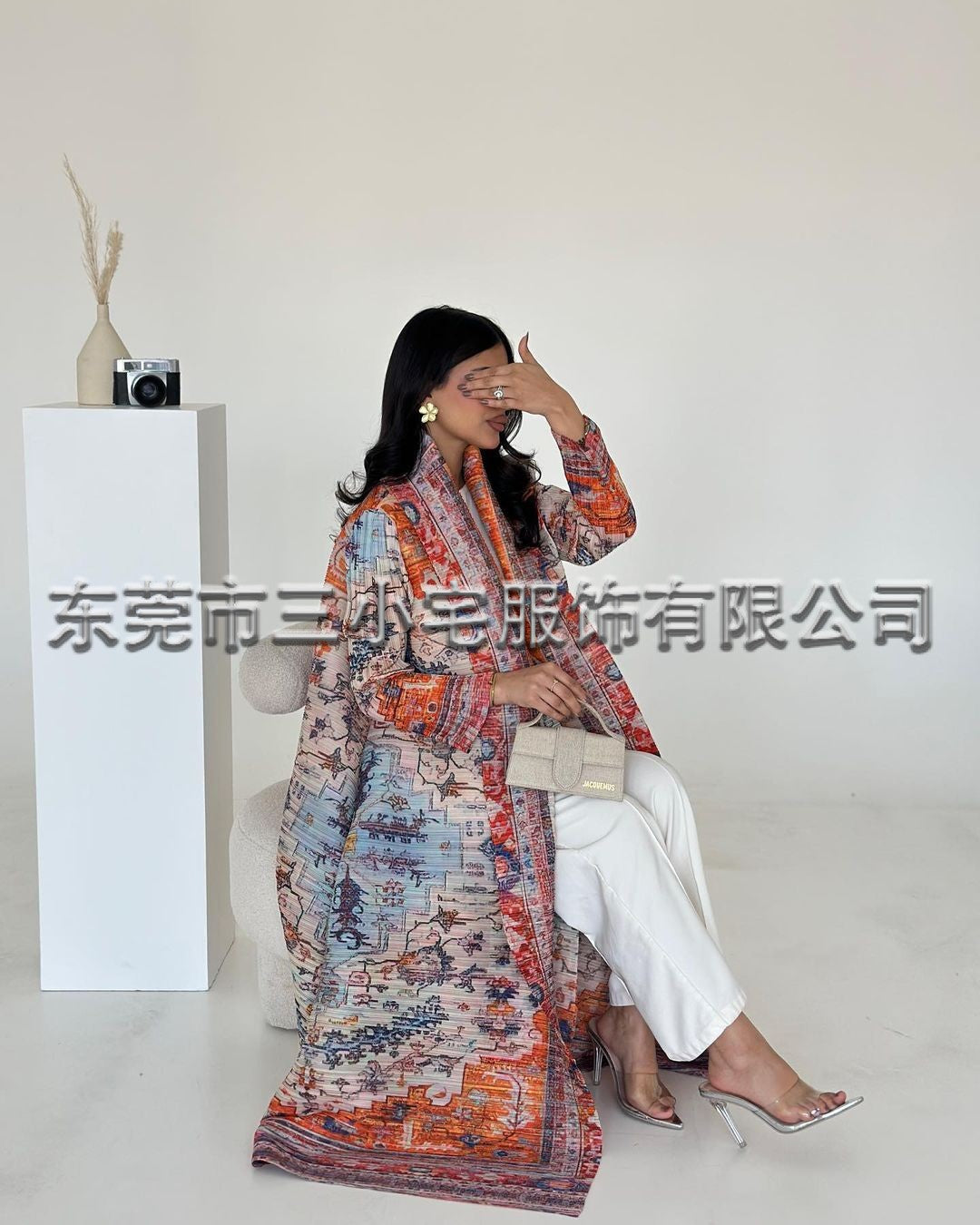 A Pleated robe print cardigan women's clothing
