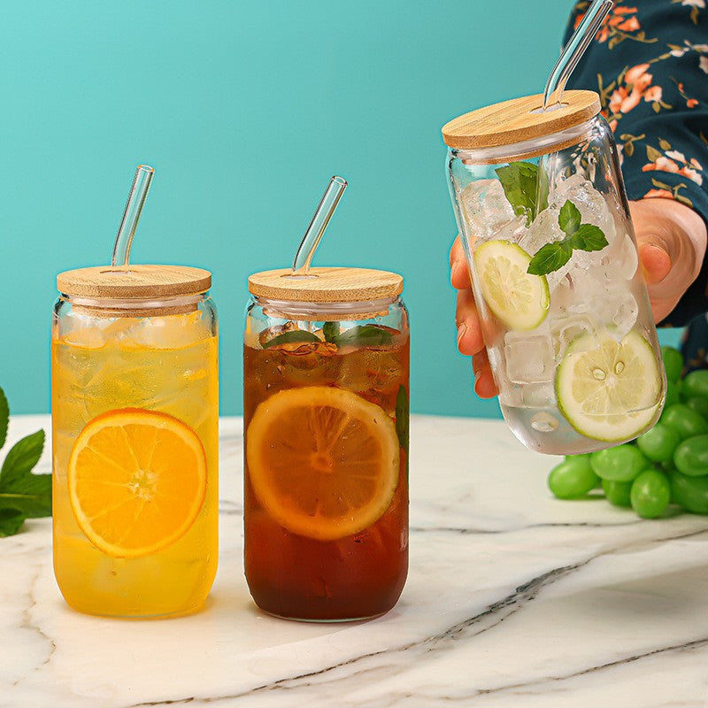 A glass straw water cup simple household ins high value high borosilicate high temperature resistant cola transparent beer cup Internet celebrity