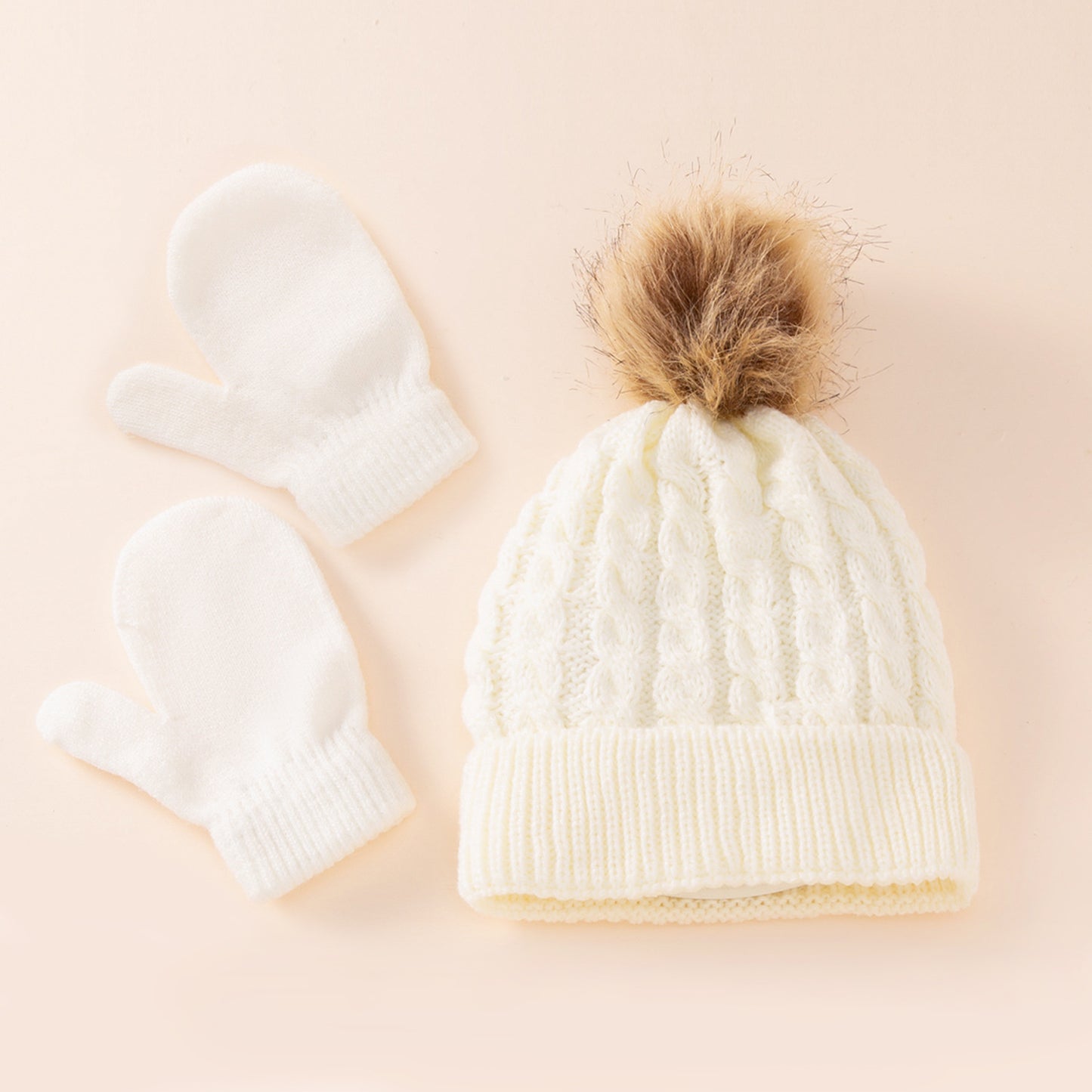 A new wool monochrome twist warm children's hat scarf gloves two or three-piece set