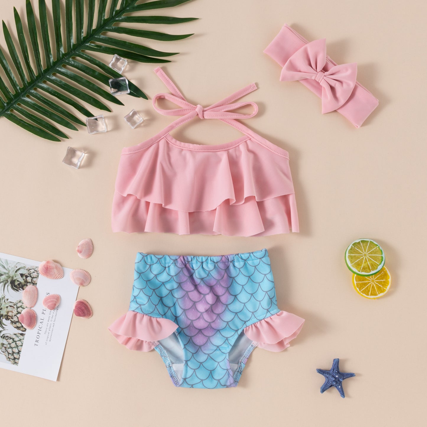 A new three-piece set of fish scales hanging neck for infants and girls - Mixbatch