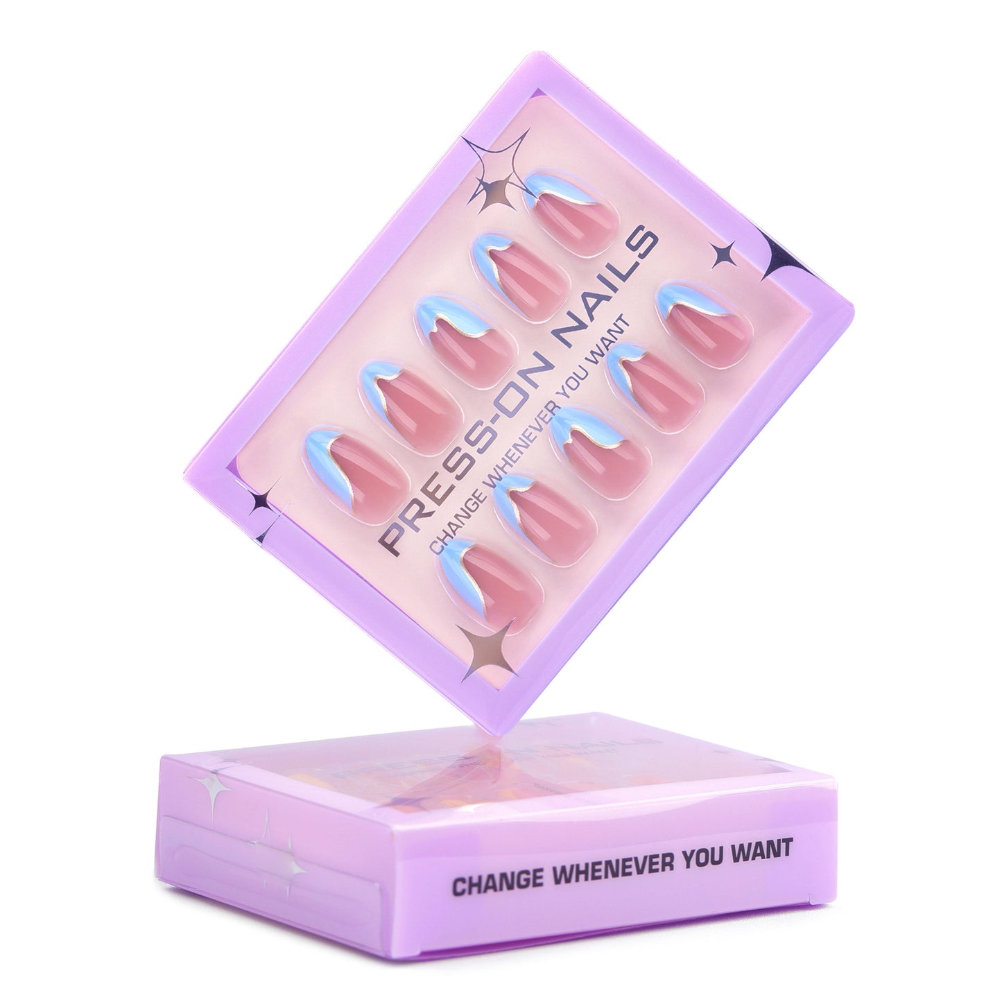 A 30 pieces French blue simple wearing nail advanced feeling coating nail art fake nail cross-border short almond nail piece - Mixbatch