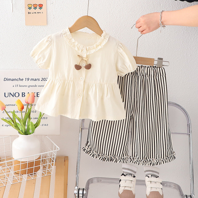 A girls summer suit new baby girl shirt short sleeve two-piece set foreign style children's summer clothes wholesale