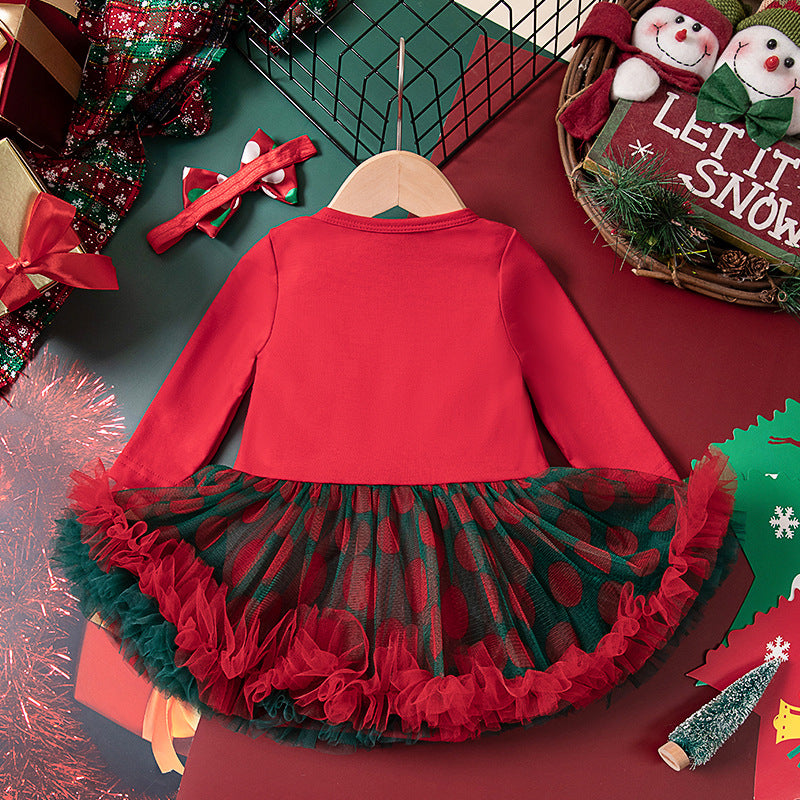 A children's long-sleeved mesh dress