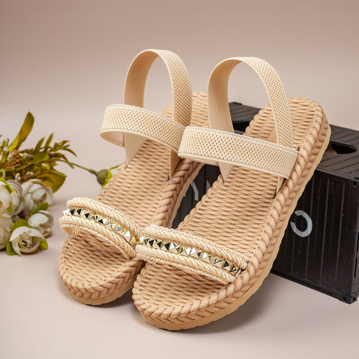 A flat sandals comfortable girls strap elastic sandals lightweight fashion outdoor trendy shoes - Mixbatch