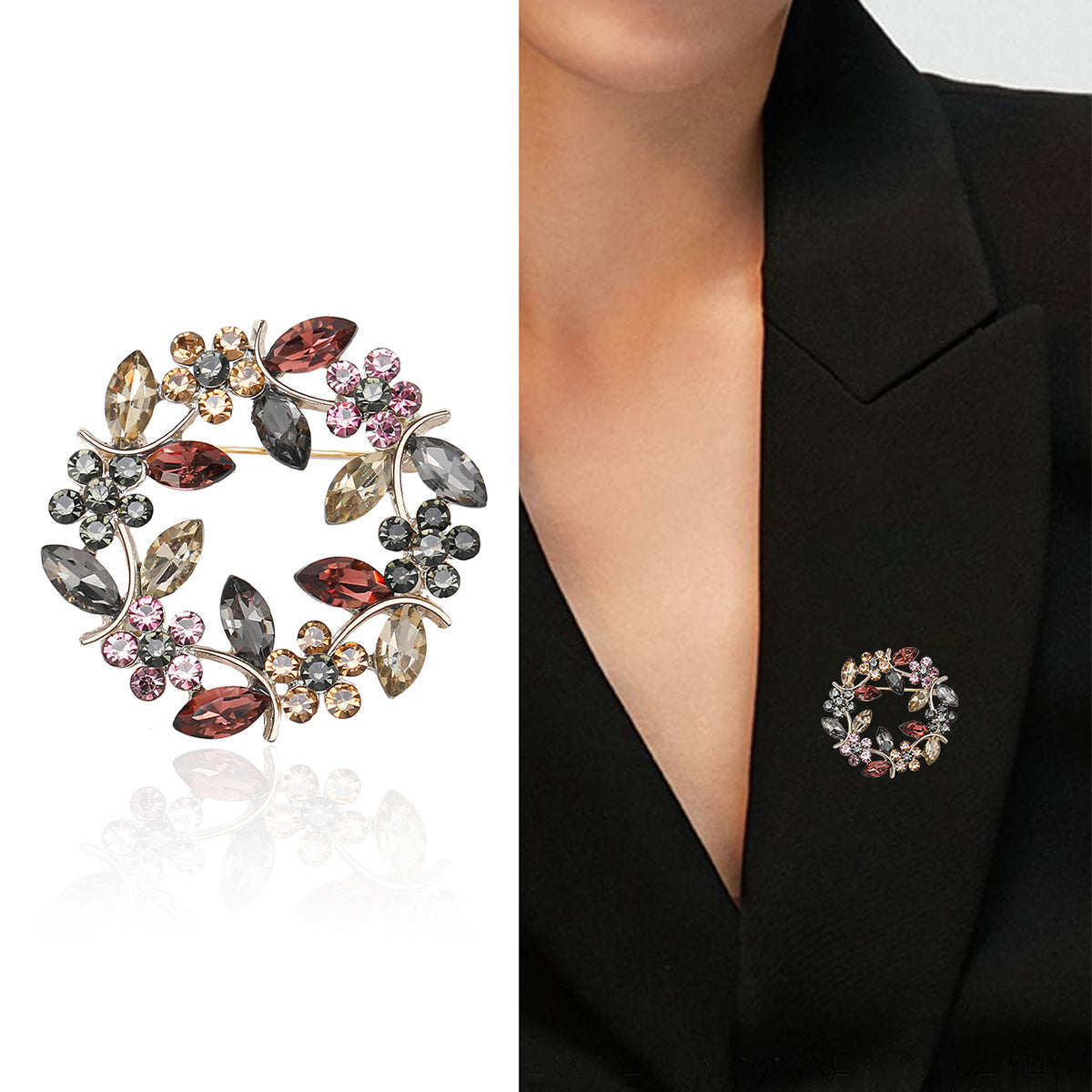 A Wreath Crystal Brooch European and Korean Edition Wholesale Crystal Diamond Olive Branch Breast Wreath Clothing Accessories Cross-border Special Supply - Mixbatch