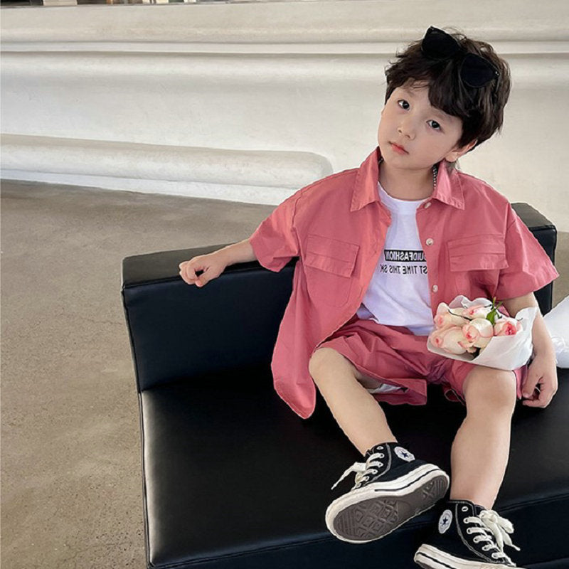 A Boys' suit Double pocket shirt and shorts Two-piece suit 3-8 years old - Mixbatch