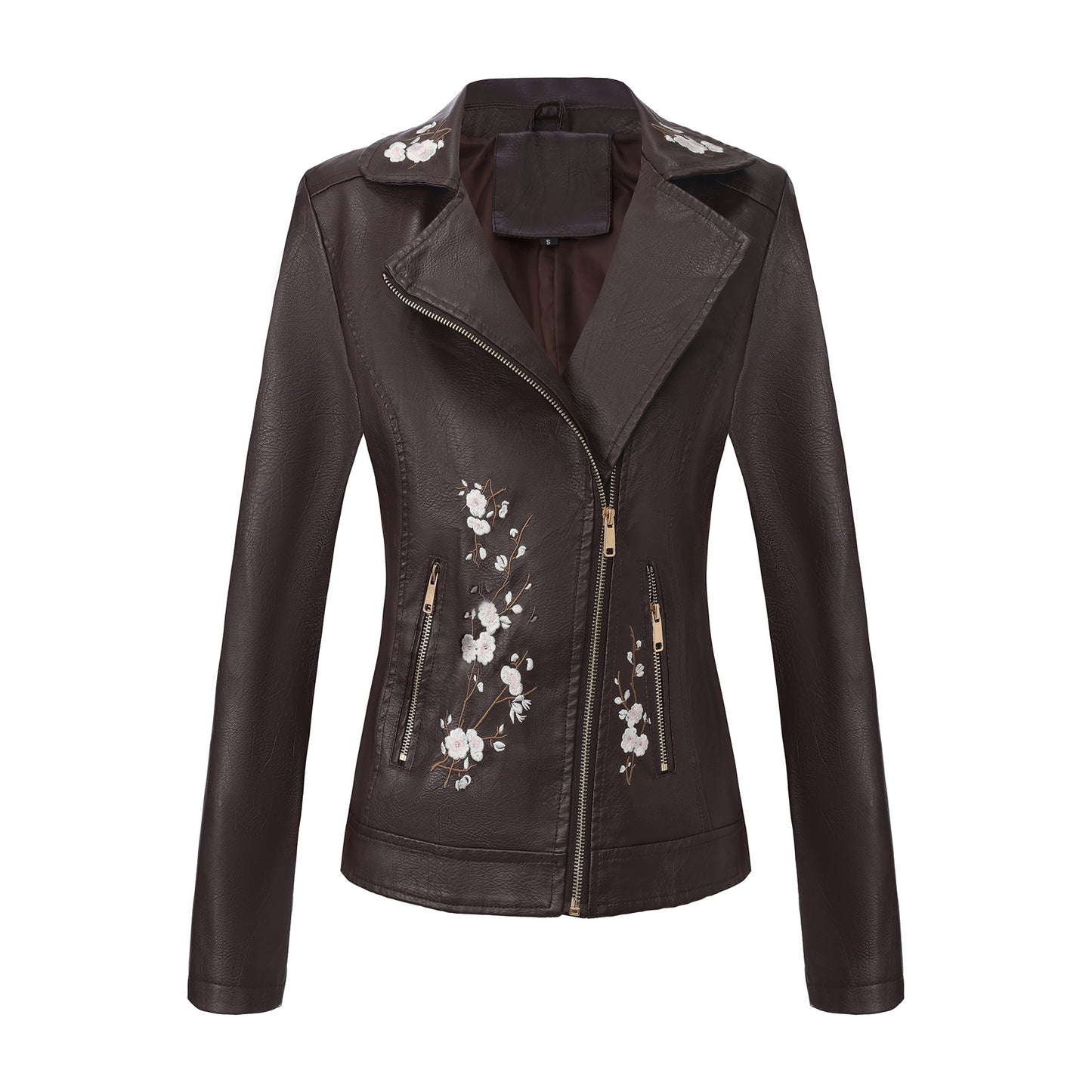 A women's embroidered leather jacket