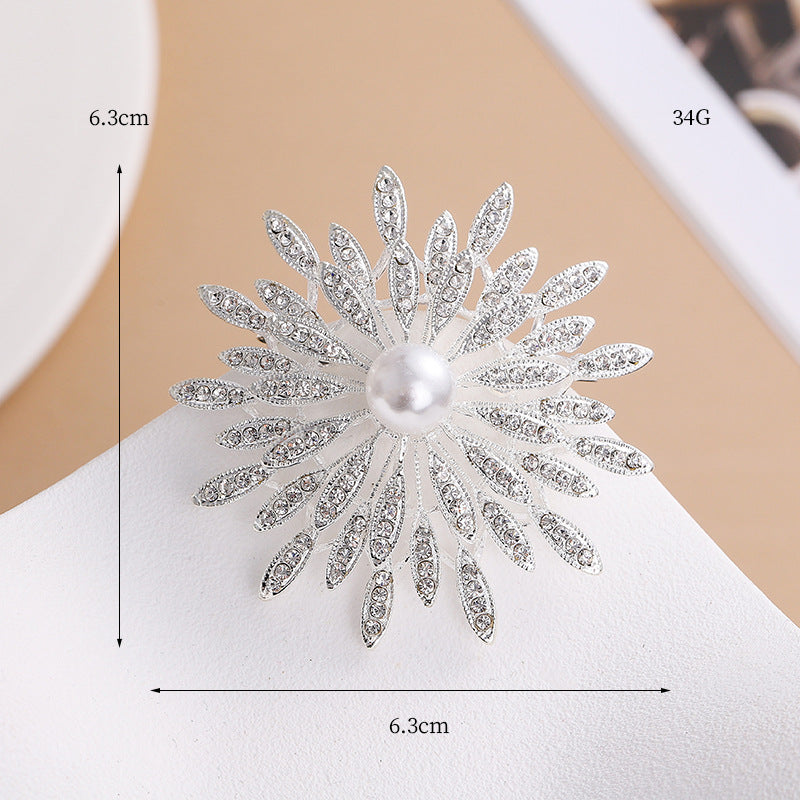 A hot-selling gold sunflower brooch creative diamond-encrusted pearl versatile temperament brooch blazer collar pin with accessories - Mixbatch