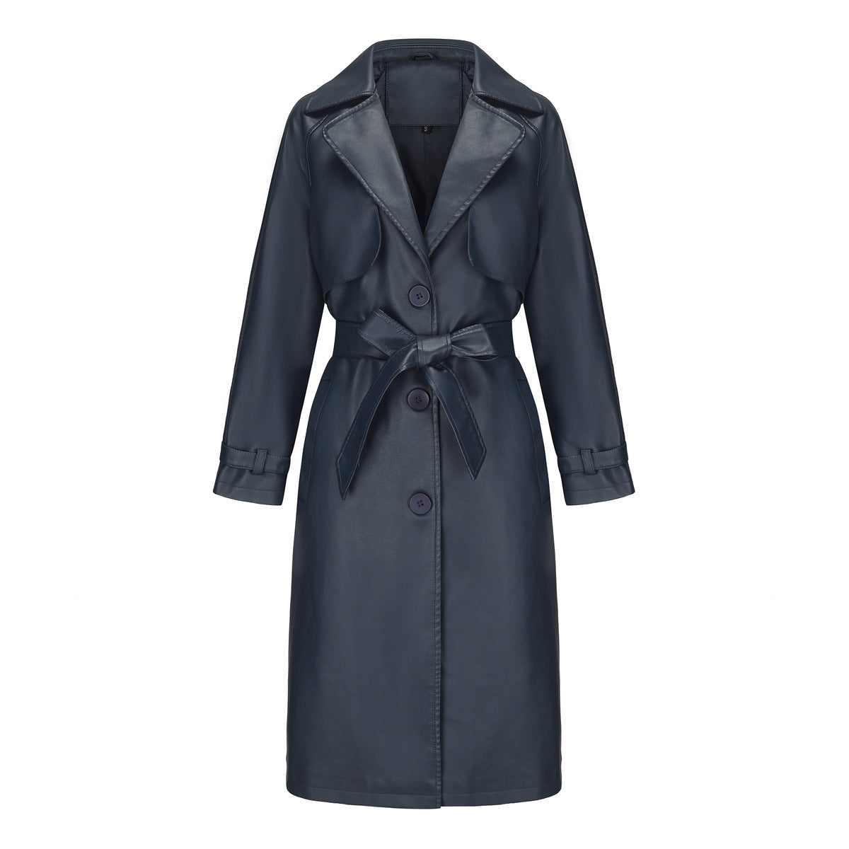 A women's long PU leather jacket