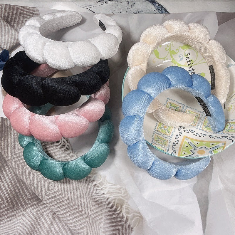 A Golden Velvet Cloud Headband Women's High Cranium Top Wash Headband Simple Solid Color Versatile Headband Hair Accessories