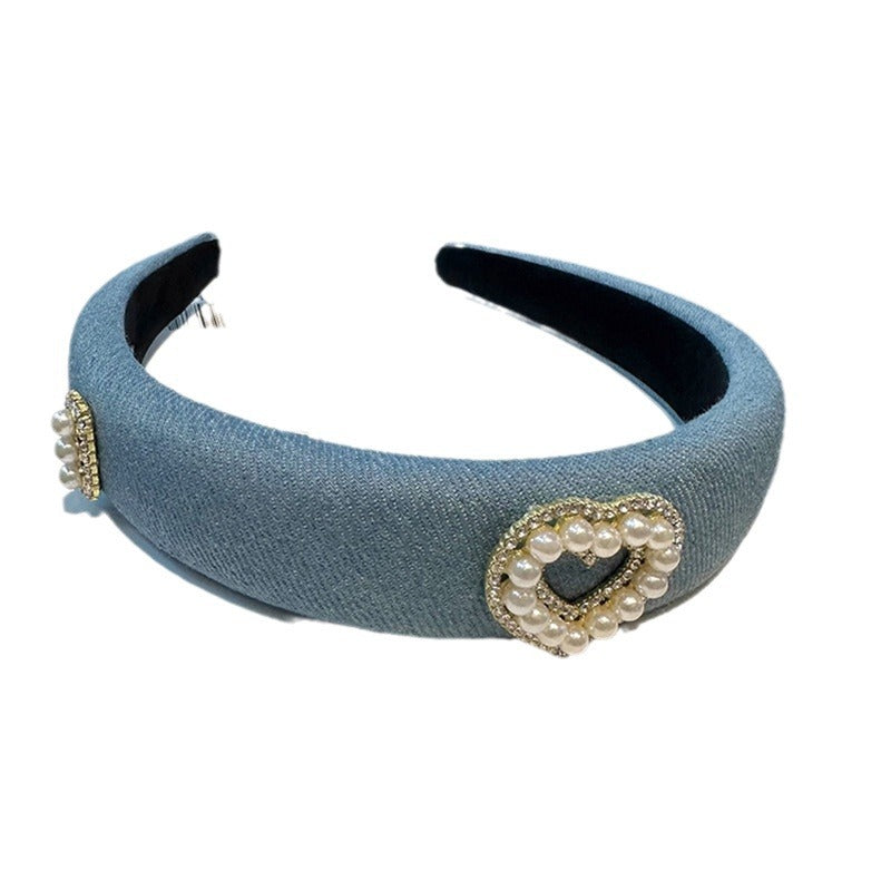 A Korean version of denim love headband high cranial top hairpin female simple high-end headband daily pressure hair headgear hair accessories
