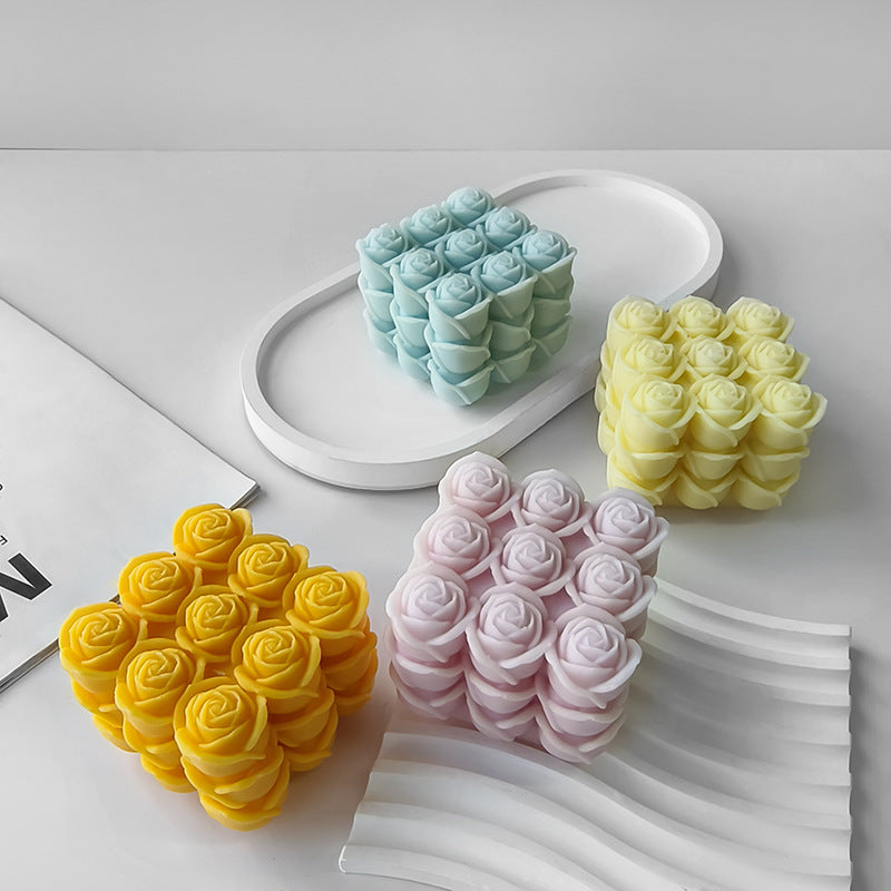 A geometric Rubik's Cube scented candle mold